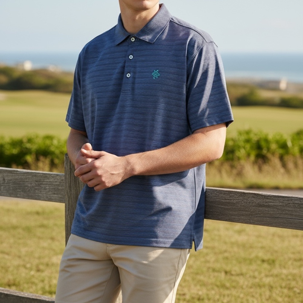Peter Millar Blue Polo with Fine Stripe Detail